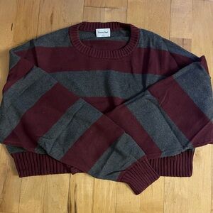 Sunday Best Burgundy and Gray Striped Crewneck Sweater XS